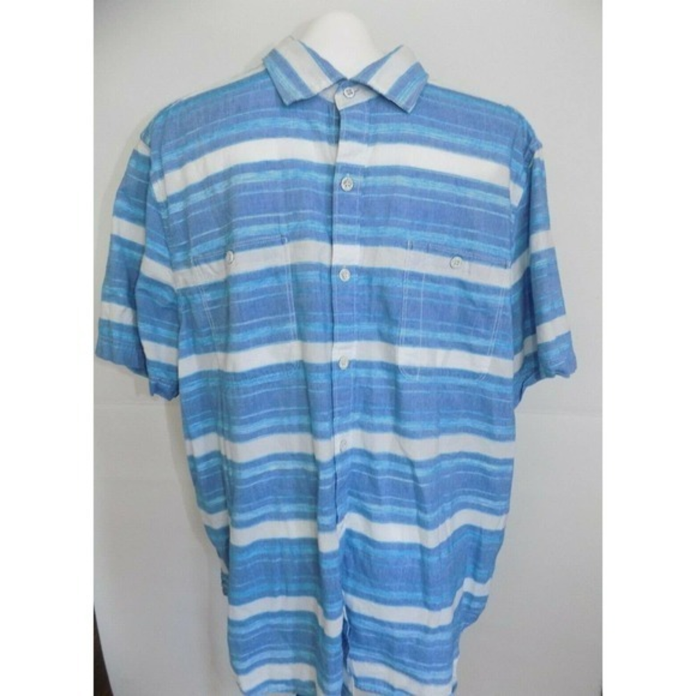 Tommy Bahama Relax‎ Mens XL Blue White Striped Short Sleeve Button Down Shirt